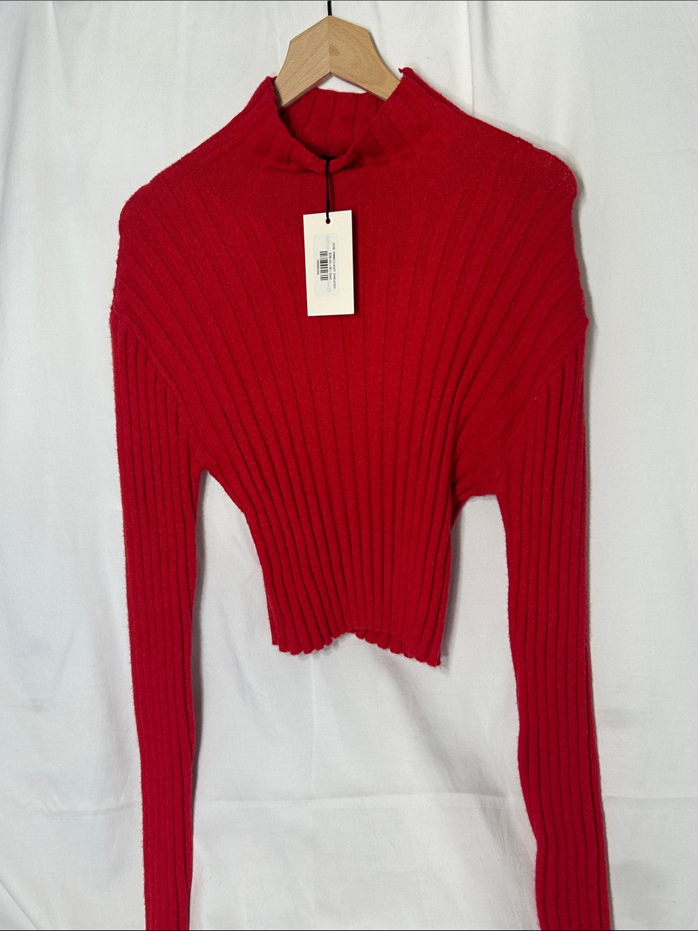 Ribbed Mock-Neck Long Sleeve Crop Top in Red